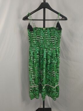 Playa Lucila Green Tropical Smocked Sundress Tassel Strap Size Large